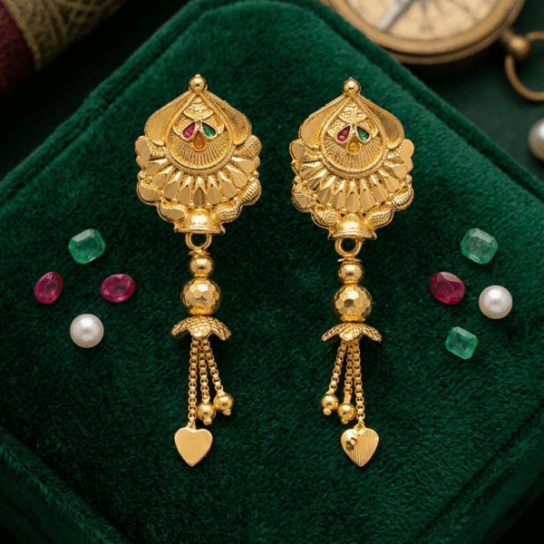 Traditional Royal Peacock Motif Gold-Plated Drop Earrings