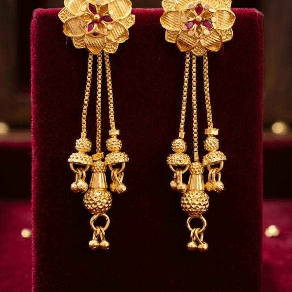 Royal Floral Cascade Gold Earrings
