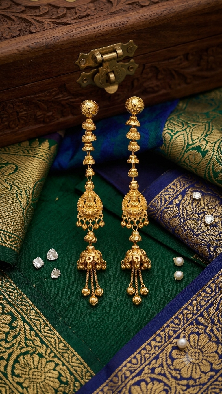 Divine Lakshmi Temple Tiered Jhumka Earrings