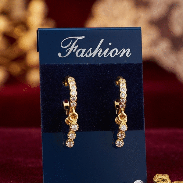 Celestial Cascade Gold & Cubic Zirconia Drop Hoops