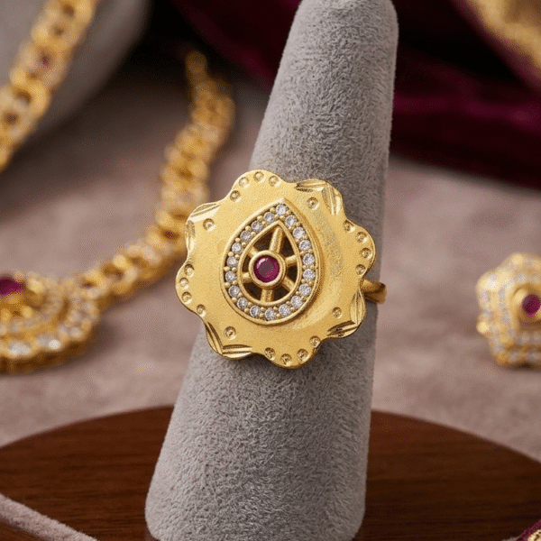 The Crimson Teardrop Floral Ring