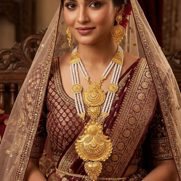 Royal Pearl & Gold Layered Rani Haar Set