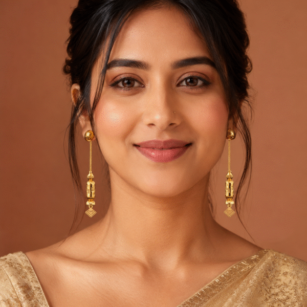 Traditional Gold-Plated Cylindrical Dangle Earrings (Loom / Latkan Drop Earrings)