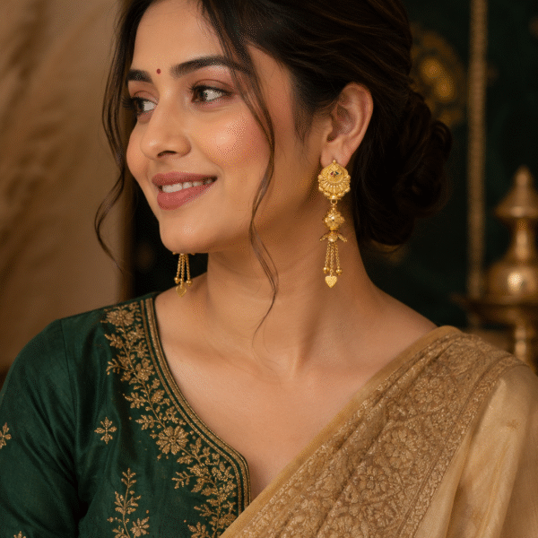 Traditional Royal Peacock Motif Gold-Plated Drop Earrings