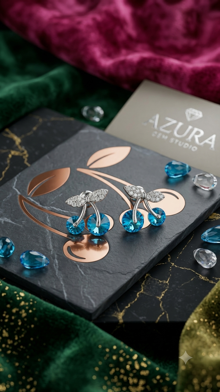 Sapphire Cherry Bloom Earrings 💎🍒 - Image 2