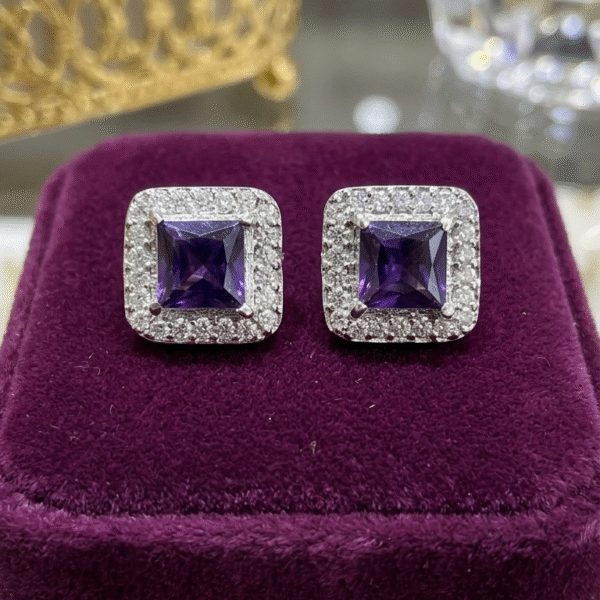 Royal Amethyst Cushion Halo Studs