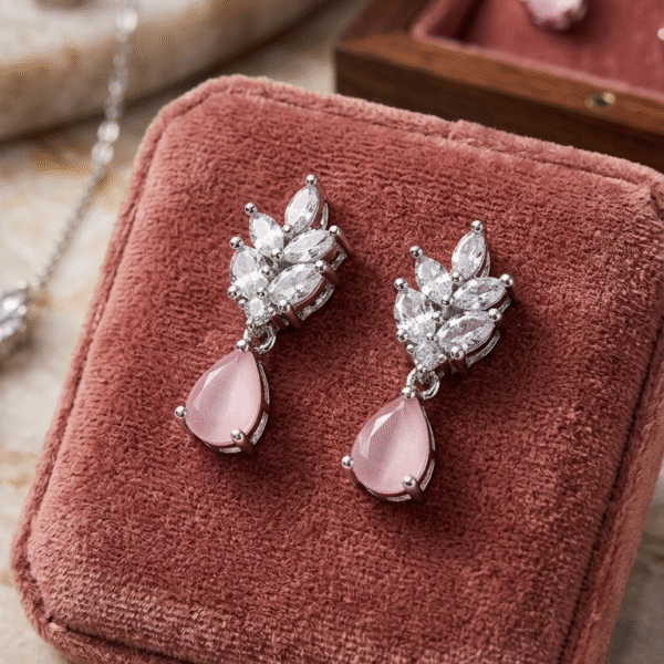 Blush Opal Leaf Drop Earrings