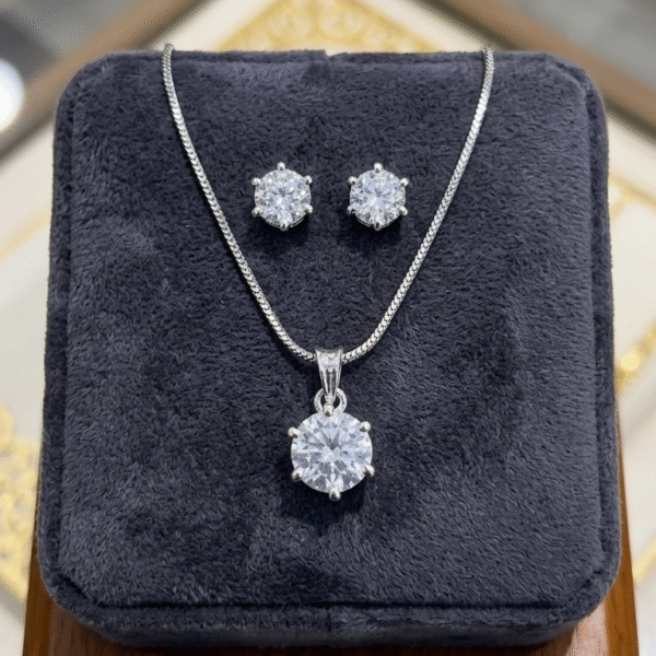 Classic Solitaire Diamond Pendant & Stud Set